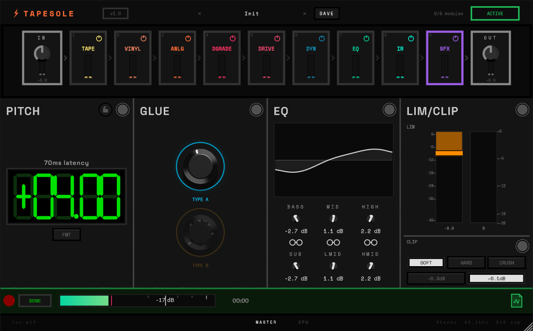 TapeSole v1.0.0 (VST3 + AU)